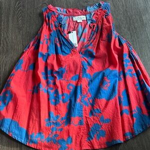 Velvet Red and Blue Floral Top